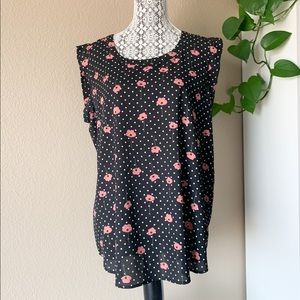 Pleione Sleeveless Blouse, Black Red Poppies, XL